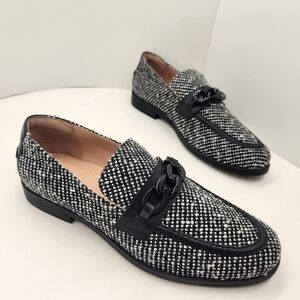 Cole Haan loafers women's 11B black tweed Stassi chunky chain preppy new $170